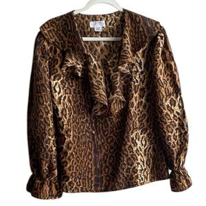 Compagnie Internacionale Express Peasant Silk Leopard Print Women's Top Blouse S